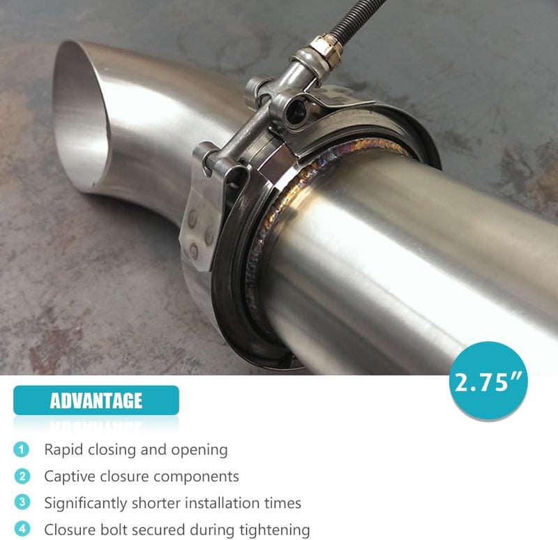 A ABIGAIL 2.75 Inch 2.75" Stainless Steel Exhaust V Band Clamp Male Female Flange Assembly - Image 5